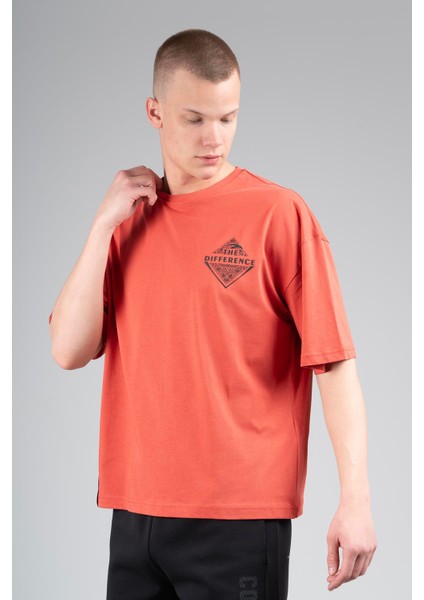 Oversize Erkek Bisiklet Yaka Kiremit T-shirt