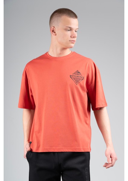 Oversize Erkek Bisiklet Yaka Kiremit T-shirt fırsatları