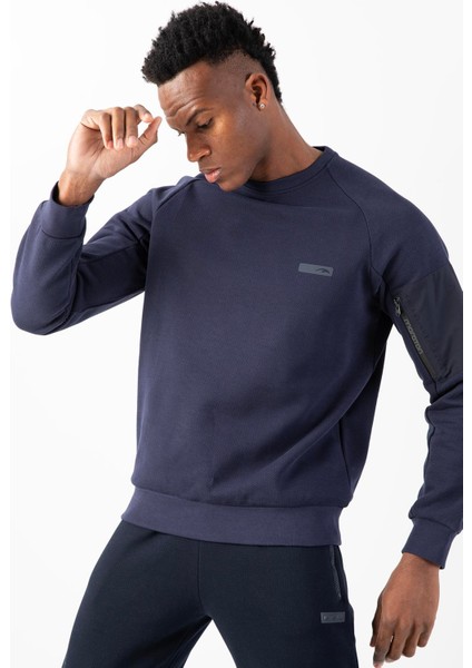 Comfort Erkek Bisiklet Yaka Açık Lacivert Sweatshirt