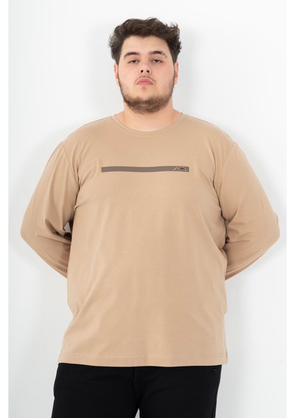 Büyük Beden Erkek Bisiklet Yaka Açık Vizon Sweatshirt fiyatları