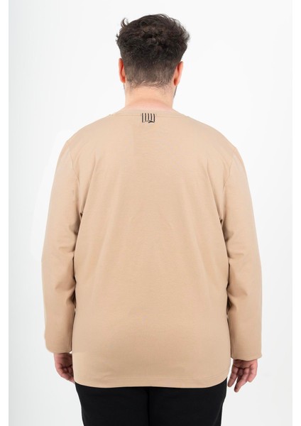 Büyük Beden Erkek Bisiklet Yaka Açık Vizon Sweatshirt modelleri