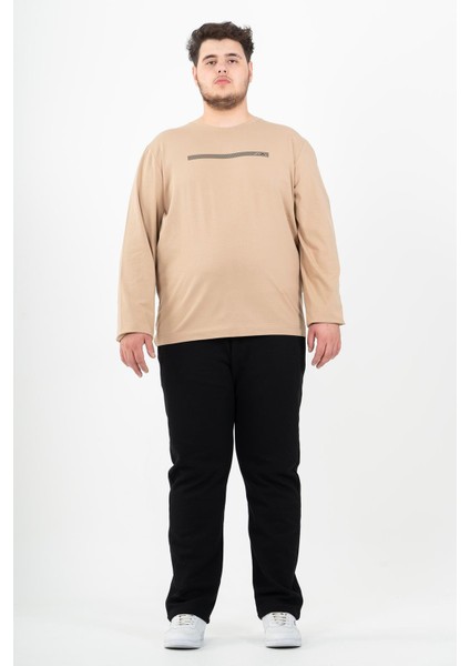 Büyük Beden Erkek Bisiklet Yaka Açık Vizon Sweatshirt fırsatları