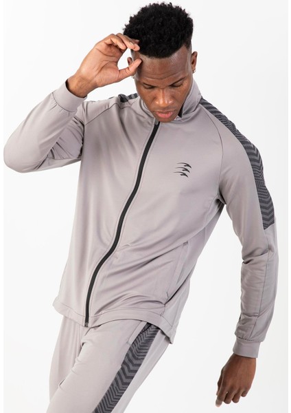 Regular Erkek Dik Yaka Reglan Kol Gri Eşofman Üstü 21587