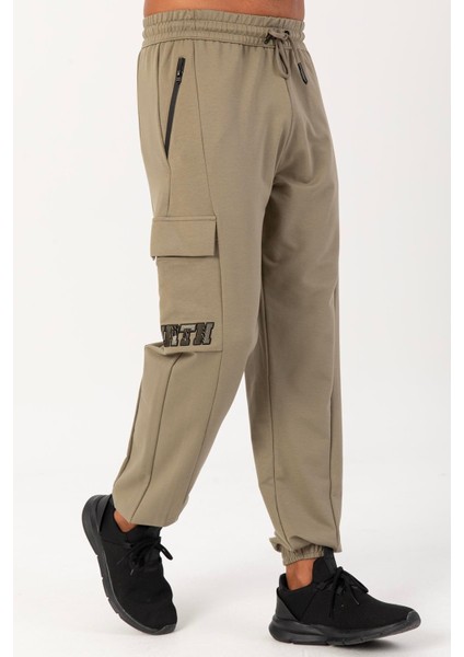 Oversize Erkek Lastik Paça Açık Haki Eşofman Altı 22466