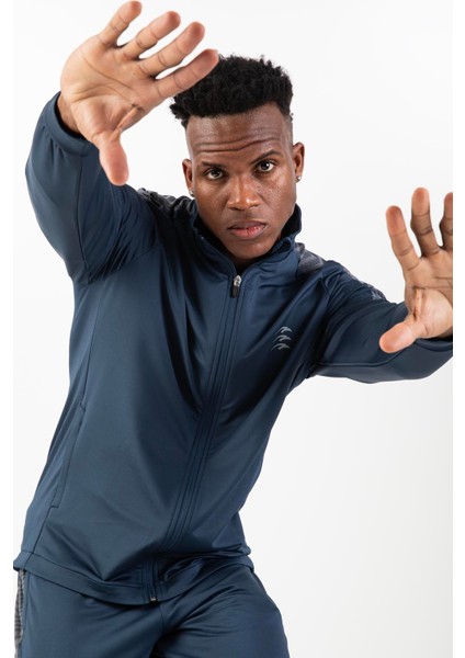 Regular Erkek Dik Yaka Reglan Kol Navymelanj Eşofman Üstü 21587