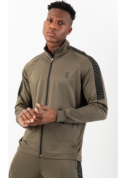 Regular Erkek Dik Yaka Reglan Kol Açık Haki Eşofman Üstü 21587