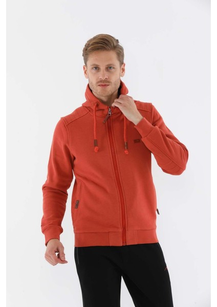 Regular Erkek Kapşonlu Uzun Kol Kiremit-Siyah Tracktop 10072