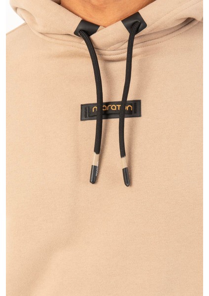 Oversize Erkek Kapşonlu Düşük Kol Açık Vizon Sweatshirt 22385