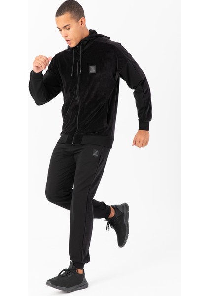 Sportswear Regular Erkek Ribana Paça Basic Siyah Eşofman Altı 21806