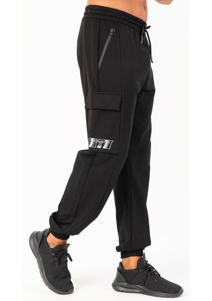 Oversize Erkek Lastik Paça Siyah Eşofman Altı 22466