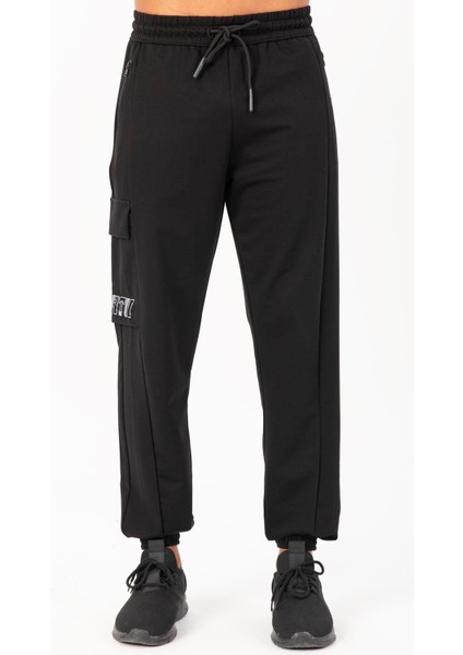 Oversize Erkek Lastik Paça Siyah Eşofman Altı 22466