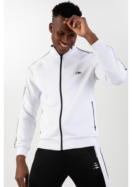 Regular Erkek Dik Yaka Reglan Kol Beyaz Eşofman Üstü 21758