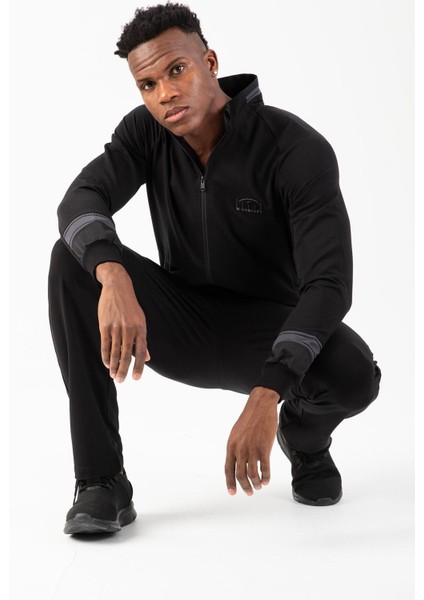 Comfort Erkek Dik Yaka Düz Paça Reglan Kol Siyah Eşofman Takımı 22315