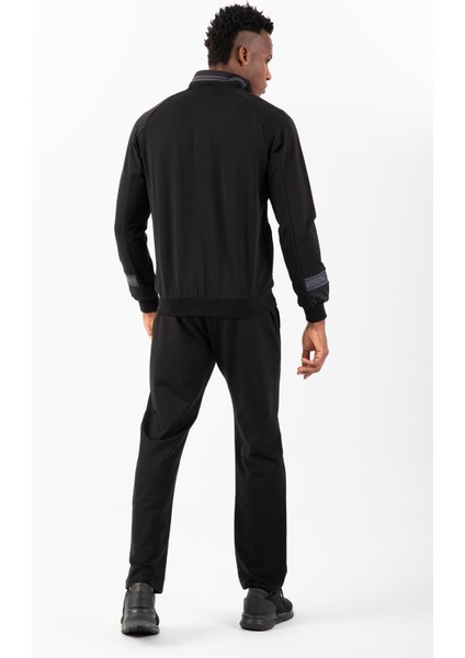 Comfort Erkek Dik Yaka Düz Paça Reglan Kol Siyah Eşofman Takımı 22315