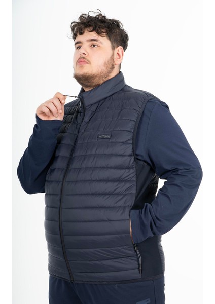 Büyük Beden Erkek Dik Yaka Lacivert Yelek