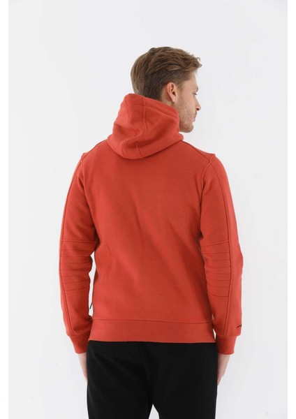 Regular Erkek Kapşonlu Uzun Kol Kiremit-Siyah Tracktop 10072