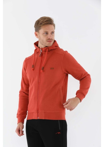Regular Erkek Kapşonlu Uzun Kol Kiremit-Siyah Tracktop 10072