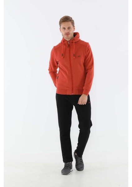 Regular Erkek Kapşonlu Uzun Kol Kiremit-Siyah Tracktop 10072