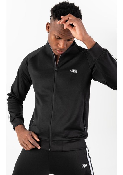 Regular Erkek Dik Yaka Reglan Kol Siyah Eşofman Üstü 21758 modelleri