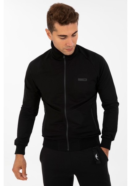 Sportswear Comfort Erkek Dik Yaka Uzun Kol Basic Siyah-Siyah Eşofman Üstü 21390