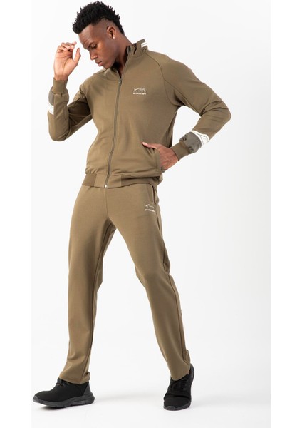 Comfort Erkek Dik Yaka Düz Paça Reglan Kol Haki Eşofman Takımı 22315
