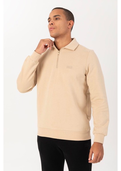 Sportswear Regular Erkek Polo Yaka Takma Kol Basic Kil Rengi Sweatshirt 22395