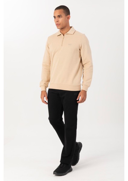 Sportswear Regular Erkek Polo Yaka Takma Kol Basic Kil Rengi Sweatshirt 22395