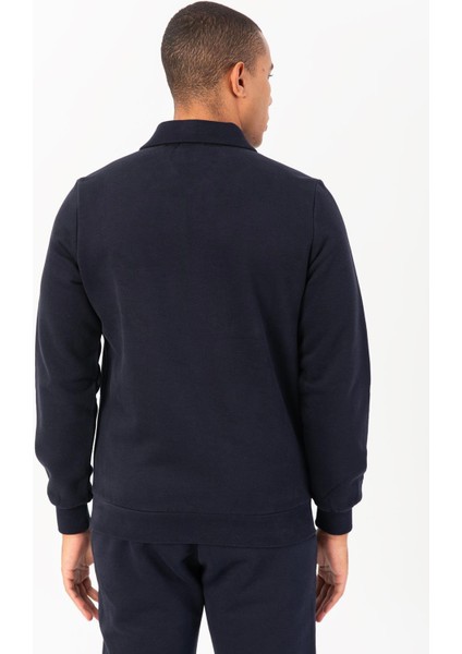 Sportswear Regular Erkek Polo Yaka Takma Kol Basic Lacivert Sweatshirt 22395