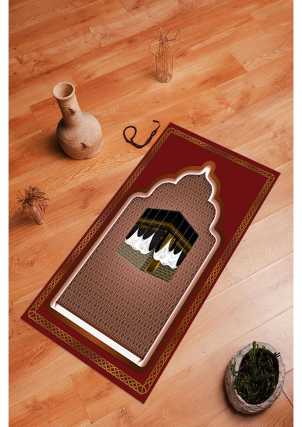 Dijital Baskılı Kaymaz Yıkanabilir (70X130) Hediyelik Namazlık Seccade, N-Seccade-04-Kırmızı,