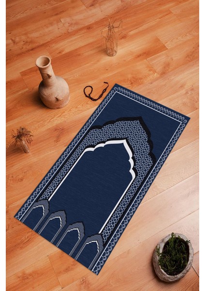 Dijital Baskılı Kaymaz Yıkanabilir (70X130) Hediyelik Namazlık Seccade, N-Seccade-02-Mavi,