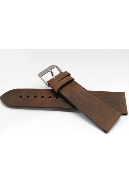 Fosil Uyumlu Hakiki Grizi Deri Saat Kordonu 22 mm Koyu Kahve