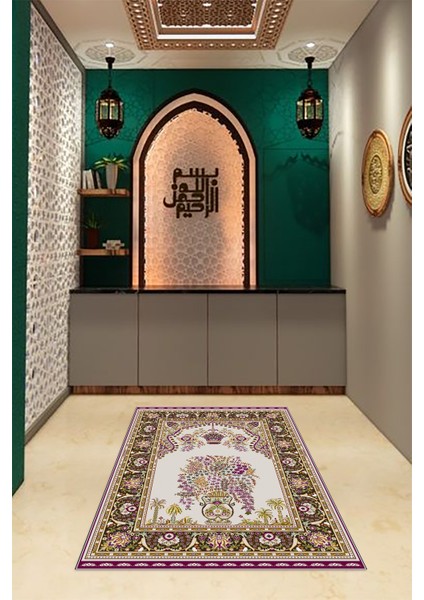 Dijital Baskılı Kaymaz Yıkanabilir (70X130) Hediyelik Namazlık Seccade, N-Seccade-29-Mor,