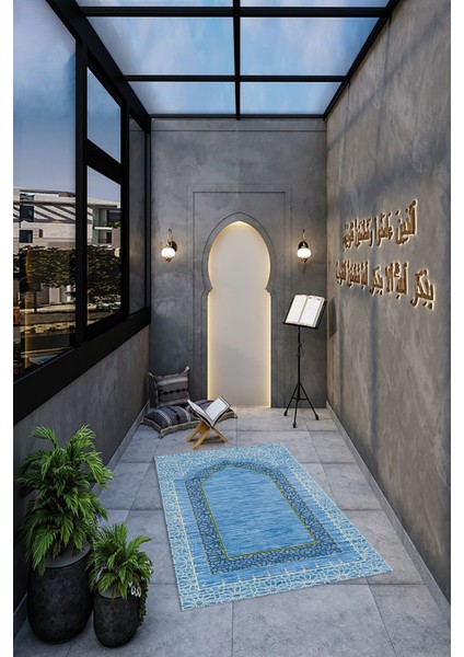 Dijital Baskılı Kaymaz Yıkanabilir (70X130) Hediyelik Namazlık Seccade, N-Seccade-09-Mavi, fiyatları