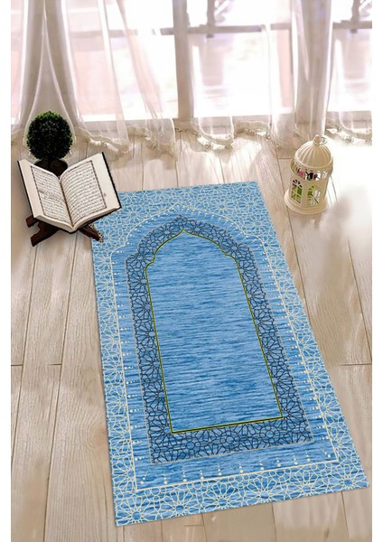 Dijital Baskılı Kaymaz Yıkanabilir (70X130) Hediyelik Namazlık Seccade, N-Seccade-09-Mavi, modelleri