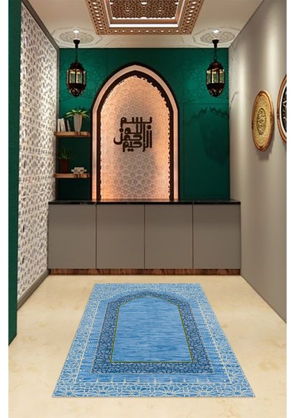 Dijital Baskılı Kaymaz Yıkanabilir (70X130) Hediyelik Namazlık Seccade, N-Seccade-09-Mavi, fırsatları
