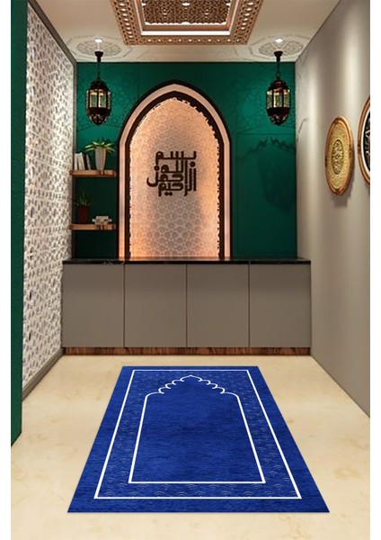 Dijital Baskılı Kaymaz Yıkanabilir (70X130) Hediyelik Namazlık Seccade, N-Seccade-11-Mavi, fırsatları