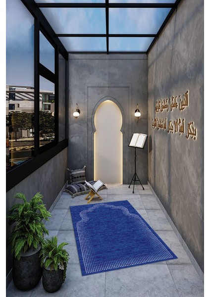 Dijital Baskılı Kaymaz Yıkanabilir (70X130) Hediyelik Namazlık Seccade, N-Seccade-13-Mavi,
