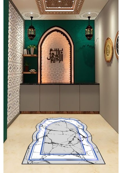 Dijital Baskılı Kaymaz Yıkanabilir (70X130) Hediyelik Namazlık Seccade, N-Seccade-28-Mavi,