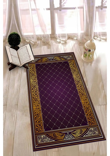 Dijital Baskılı Kaymaz Yıkanabilir (70X130) Hediyelik Namazlık Seccade, N-Seccade-22-Mor,