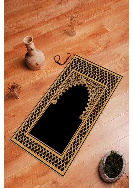 Dijital Baskılı Kaymaz Yıkanabilir (70X130) Hediyelik Namazlık Seccade, N-Seccade-01-Siyah,