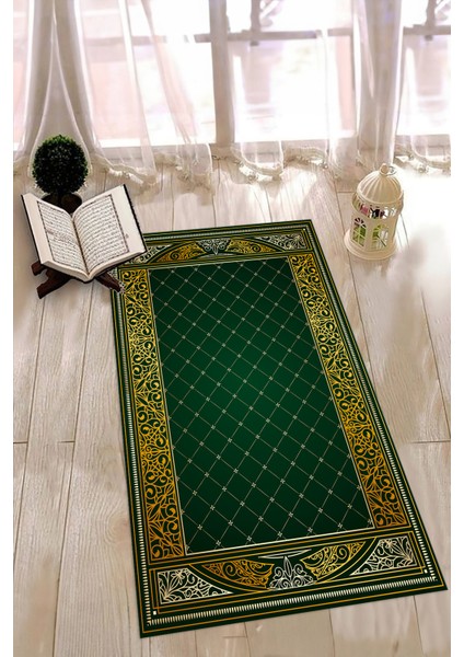 Dijital Baskılı Kaymaz Yıkanabilir (70X130) Hediyelik Namazlık Seccade, N-Seccade-22-Yeşil,