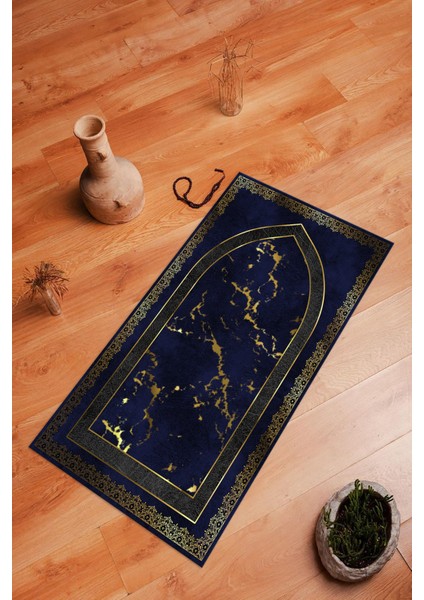 Dijital Baskılı Kaymaz Yıkanabilir (70X130) Hediyelik Namazlık Seccade, N-Seccade-03-Lacivert,