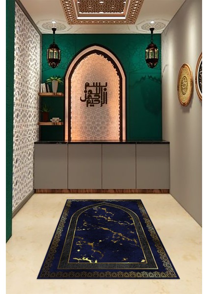 Dijital Baskılı Kaymaz Yıkanabilir (70X130) Hediyelik Namazlık Seccade, N-Seccade-03-Lacivert, indirimleri