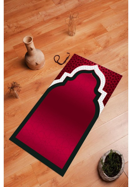 Dijital Baskılı Kaymaz Yıkanabilir (70X130) Hediyelik Namazlık Seccade, N-Seccade-06-Kırmızı,