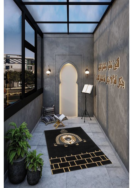 Dijital Baskılı Kaymaz Yıkanabilir (70X130) Hediyelik Namazlık Seccade, N-Seccade-49-Siyah, fırsatları