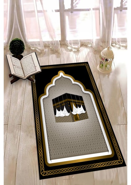 Dijital Baskılı Kaymaz Yıkanabilir (70X130) Hediyelik Namazlık Seccade, N-Seccade-04-Siyah, fırsatları