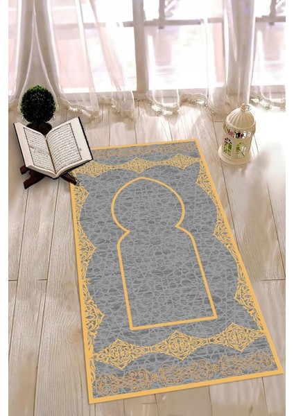 Dijital Baskılı Kaymaz Yıkanabilir (70X130) Hediyelik Namazlık Seccade, N-Seccade-16-Gri, fiyatları