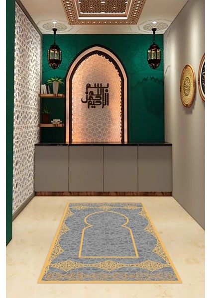 Dijital Baskılı Kaymaz Yıkanabilir (70X130) Hediyelik Namazlık Seccade, N-Seccade-16-Gri, modelleri