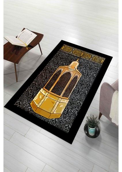 Dijital Baskılı Kaymaz Yıkanabilir (70X130) Hediyelik Namazlık Seccade, N-Seccade-43-Siyah,