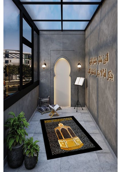 Dijital Baskılı Kaymaz Yıkanabilir (70X130) Hediyelik Namazlık Seccade, N-Seccade-43-Siyah, indirimleri